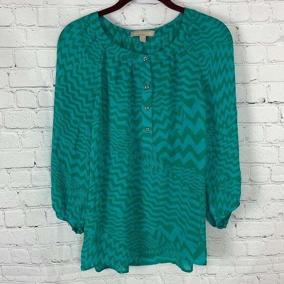 Banana Republic Sheer Blue and Green Patterned Blouse Size Small - Picture 1 of 5